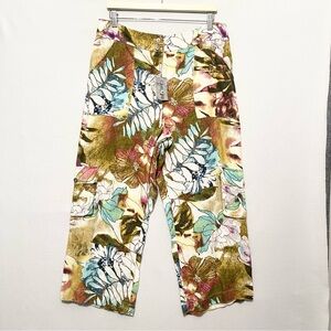 Chico's Brown and Green Chinos with Tropical Flair
